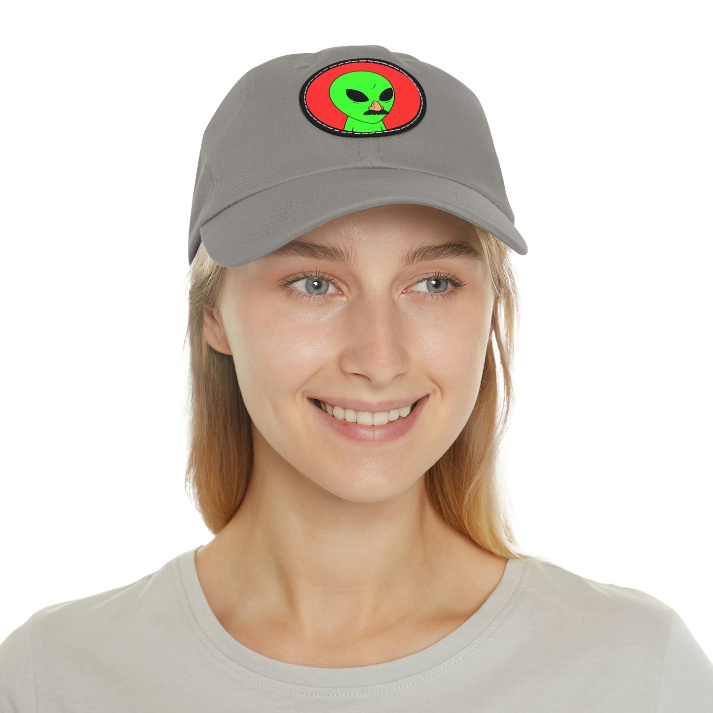 Fake Alien Human Mask Dad Hat with Leather Patch (Round)