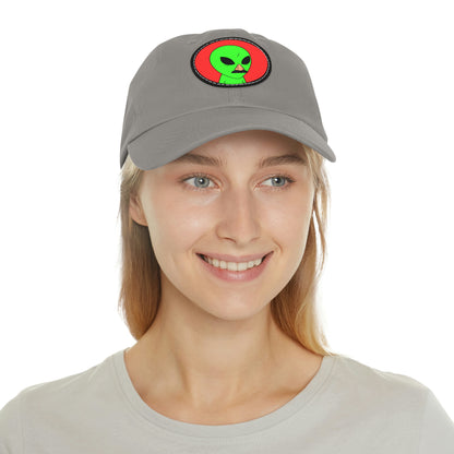 Fake Alien Human Mask Dad Hat with Leather Patch (Round)