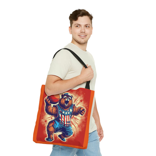 Slam Dunk for Independence:Patriotic Bear's 4th of July Basketball Game Tote Bag (AOP)