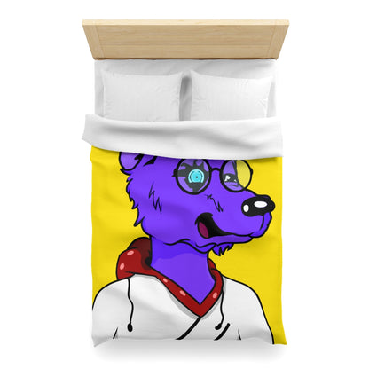 Cyborg Wolf Round Frame Glasses Fedora Hat White Sweatshirt Hoodie Purple Fur Microfiber Duvet Cover