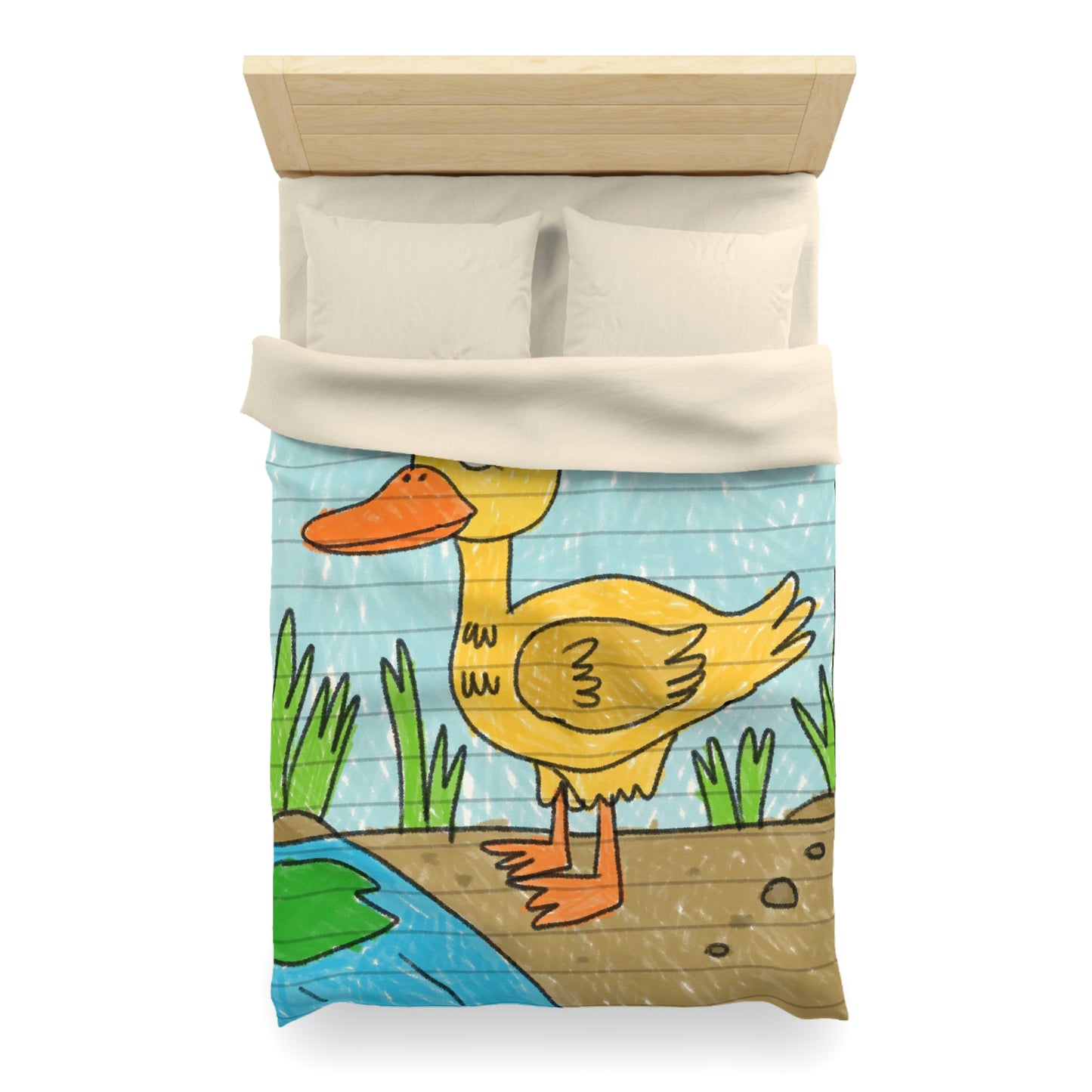 Yellow Duck Bird Pond Microfiber Duvet Cover