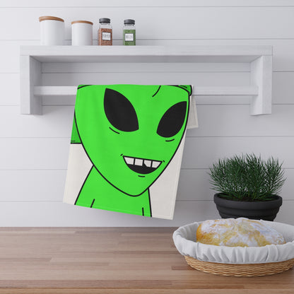 The Green Alien Visitor with Hat Kitchen Towel