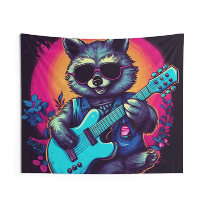 Raccoon Musician Art - Rock Star Guitarist Furry Animal Indoor Wall Tapestries