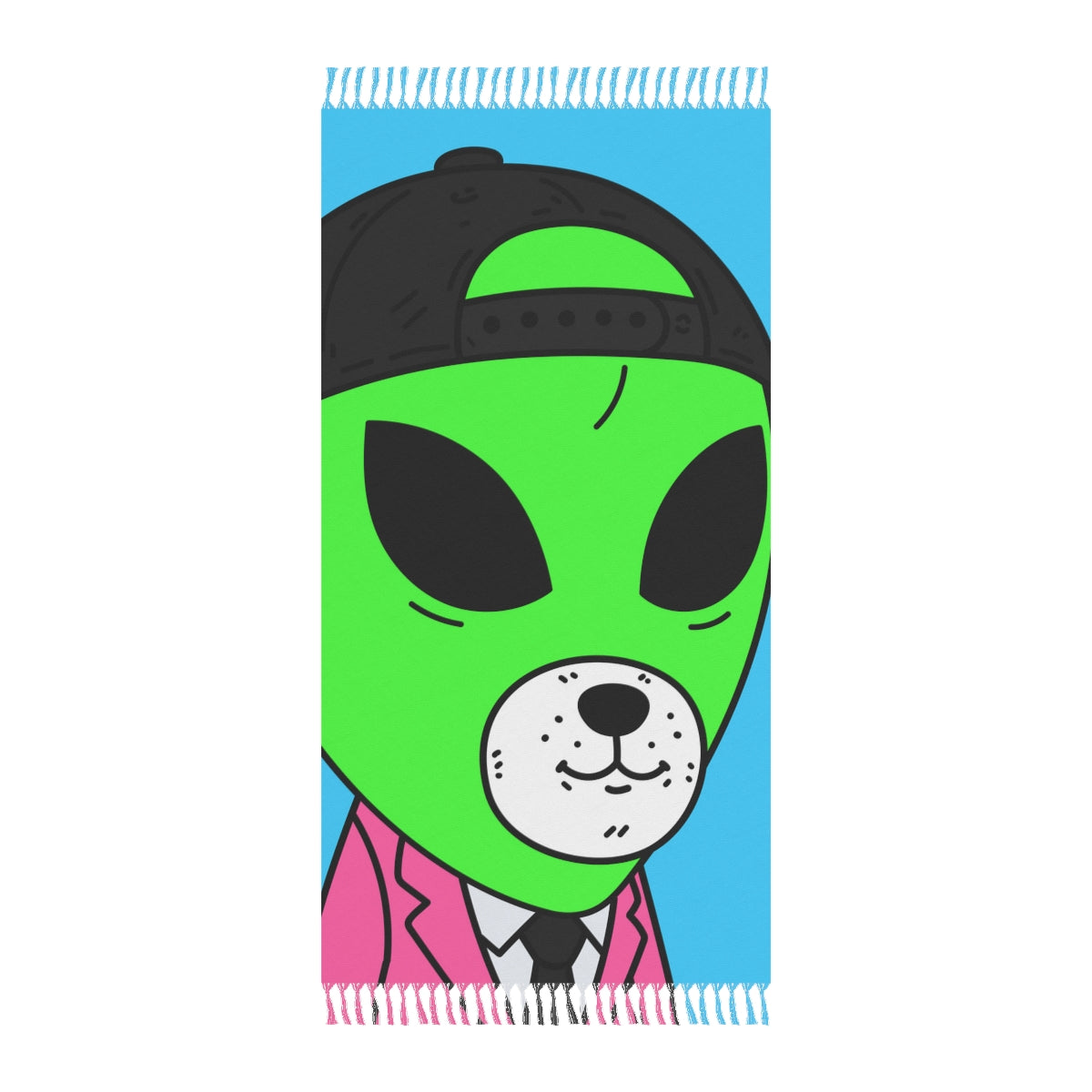 White Bear Dog Face Pink Suit Green Alien Visitor Black Cap Boho Beach Cloth