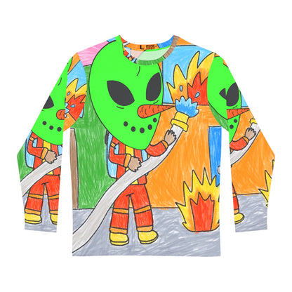 Fire Fighter Alien Veggie Visi Vegetable Visitor Men's Long Sleeve AOP Shirt