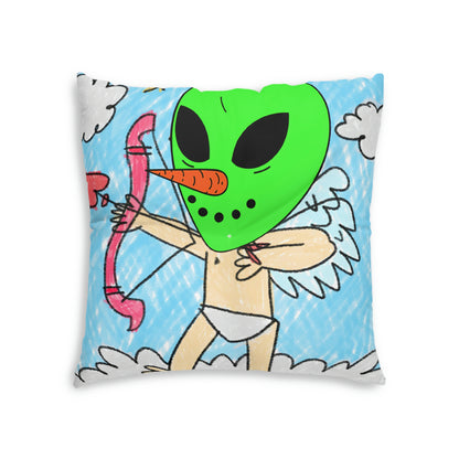 Valentine Alien Heart Love Veggie Visi Vegetable Visitor Tufted Floor Pillow, Square