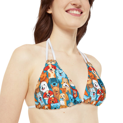 Cute Cartoon Dogs Whimsical Pattern Design Strappy Bikini Set (AOP)