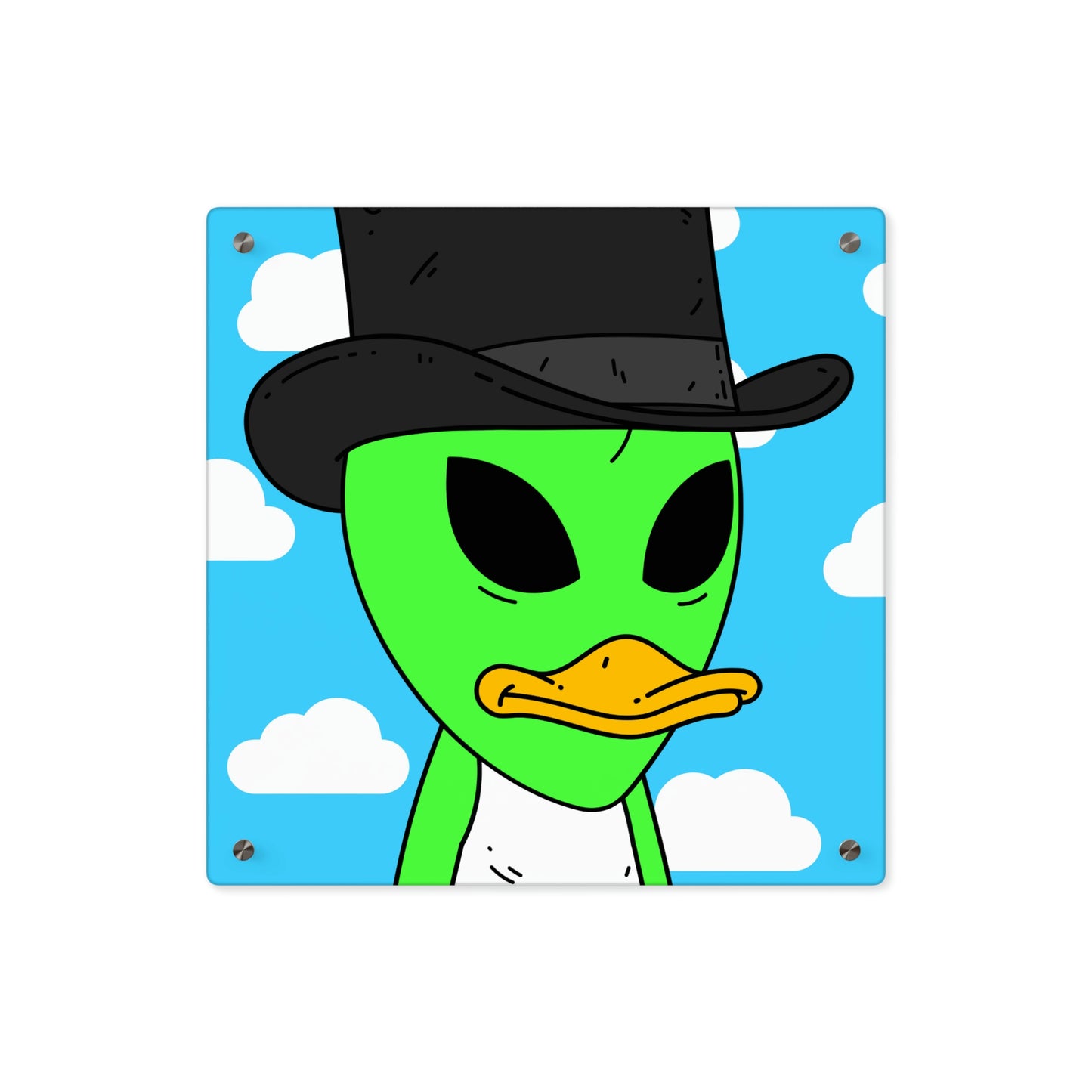 Visitors Green Alien Duck Black Top Hat Acrylic Wall Art Panels