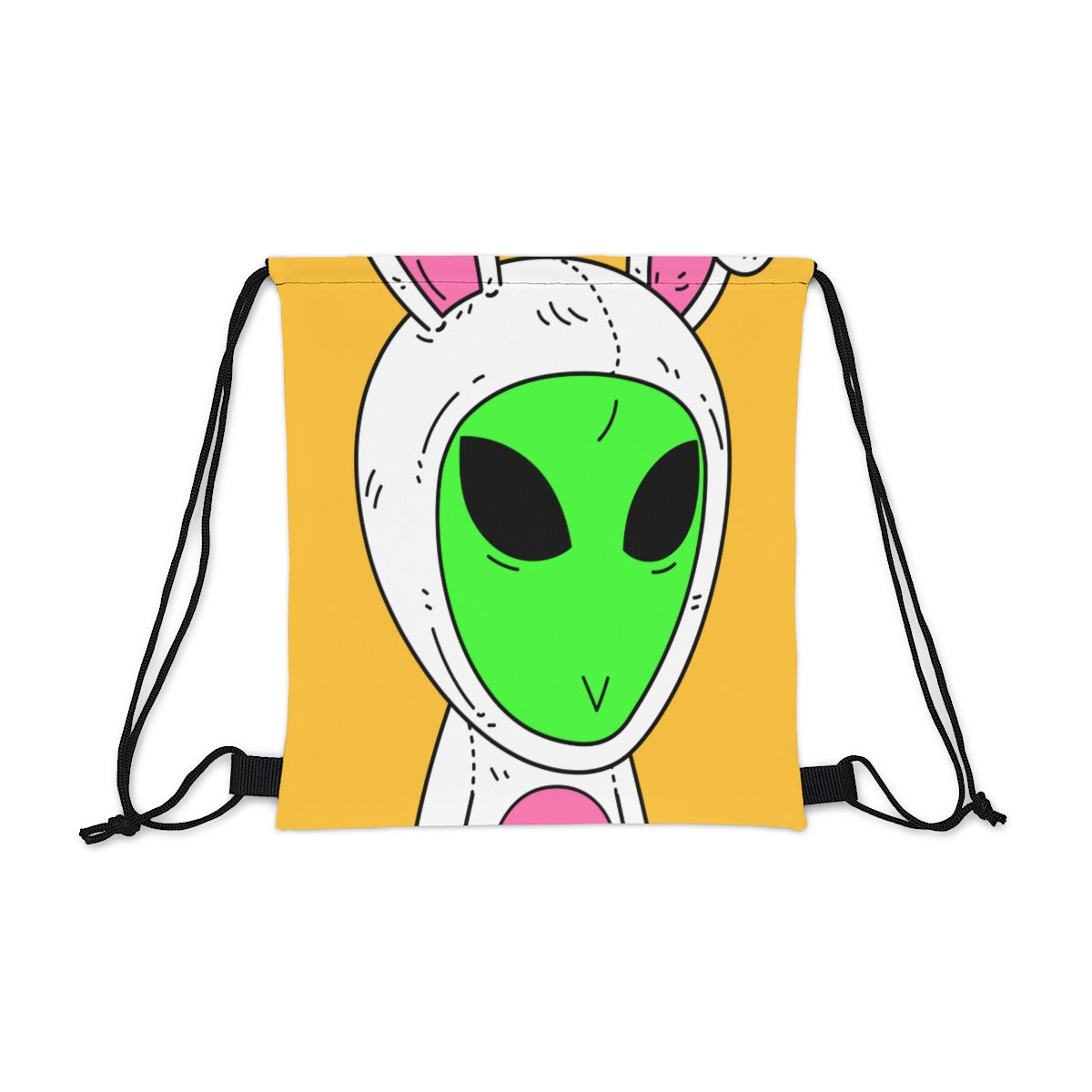 Green Alien V Face White Bunny Rabbit Visitor Outdoor Drawstring Bag