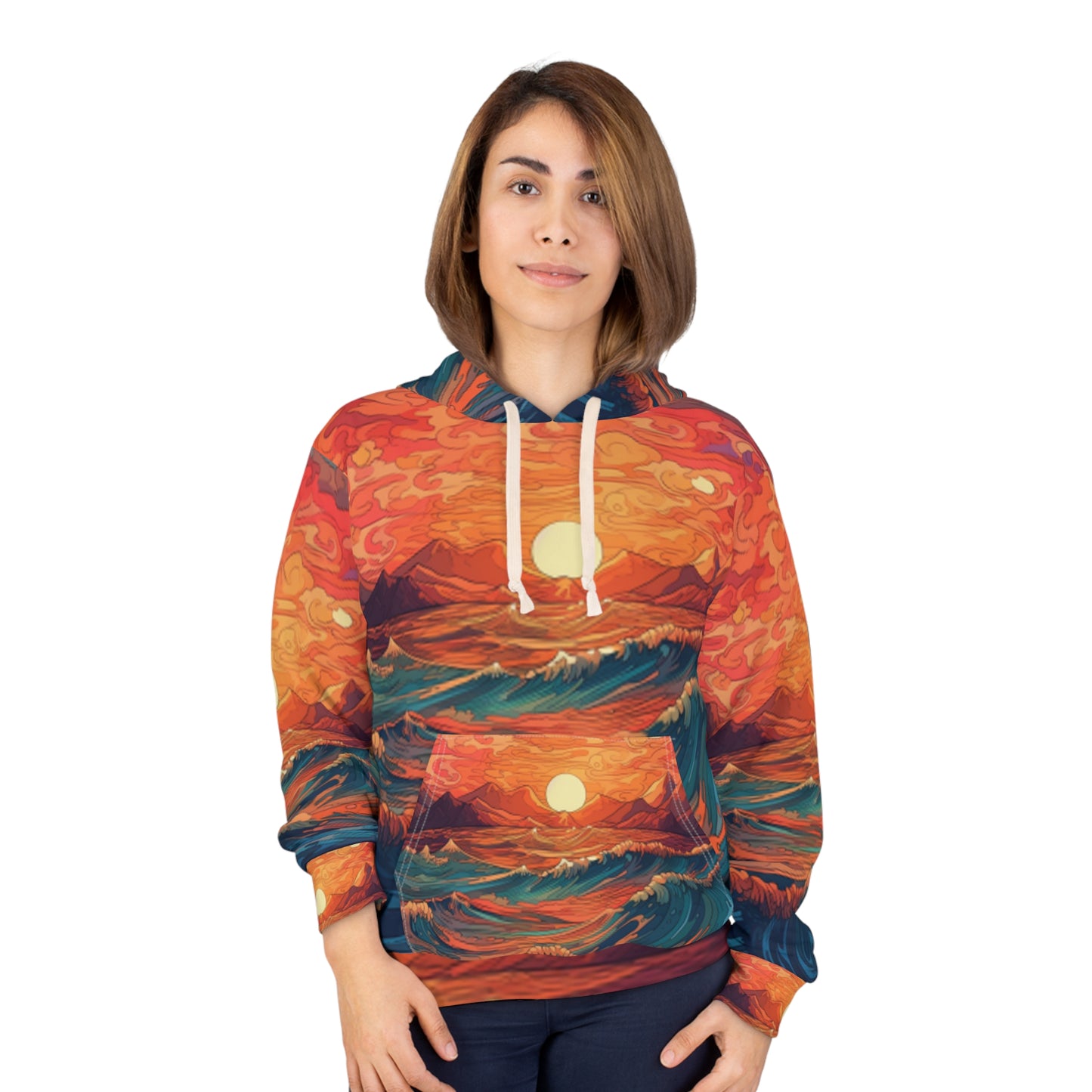 Inspirador 'Cree en ti mismo' - Sudadera con capucha unisex Sunrise Ocean Art (AOP) 