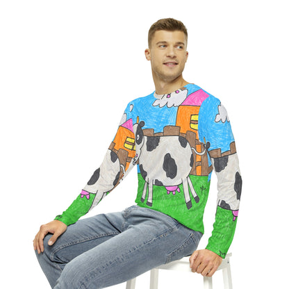 Cow Moo Farm Barn Animal Character Men's Long Sleeve AOP Shirt