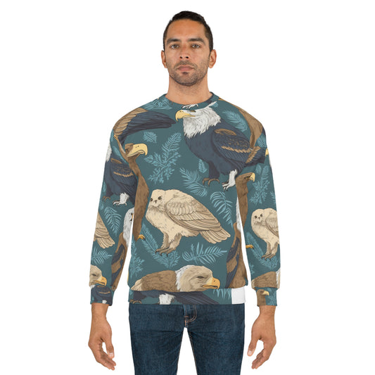American Wildlife Symbols: Bald Eagles, Hawks, Birds Design Unisex Sweatshirt (AOP)