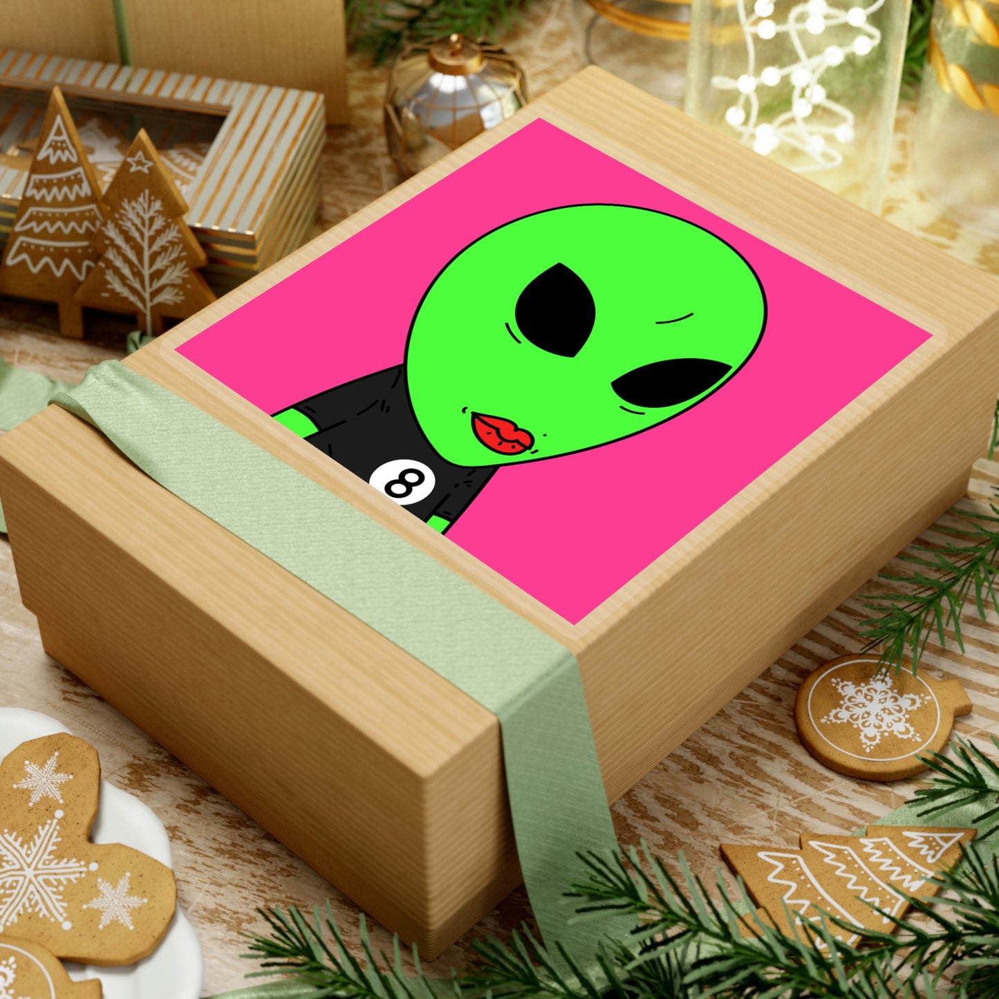 8 Ball Green Alien Lipstick Visitor Pool Player Game Kiss-Cut Stickers