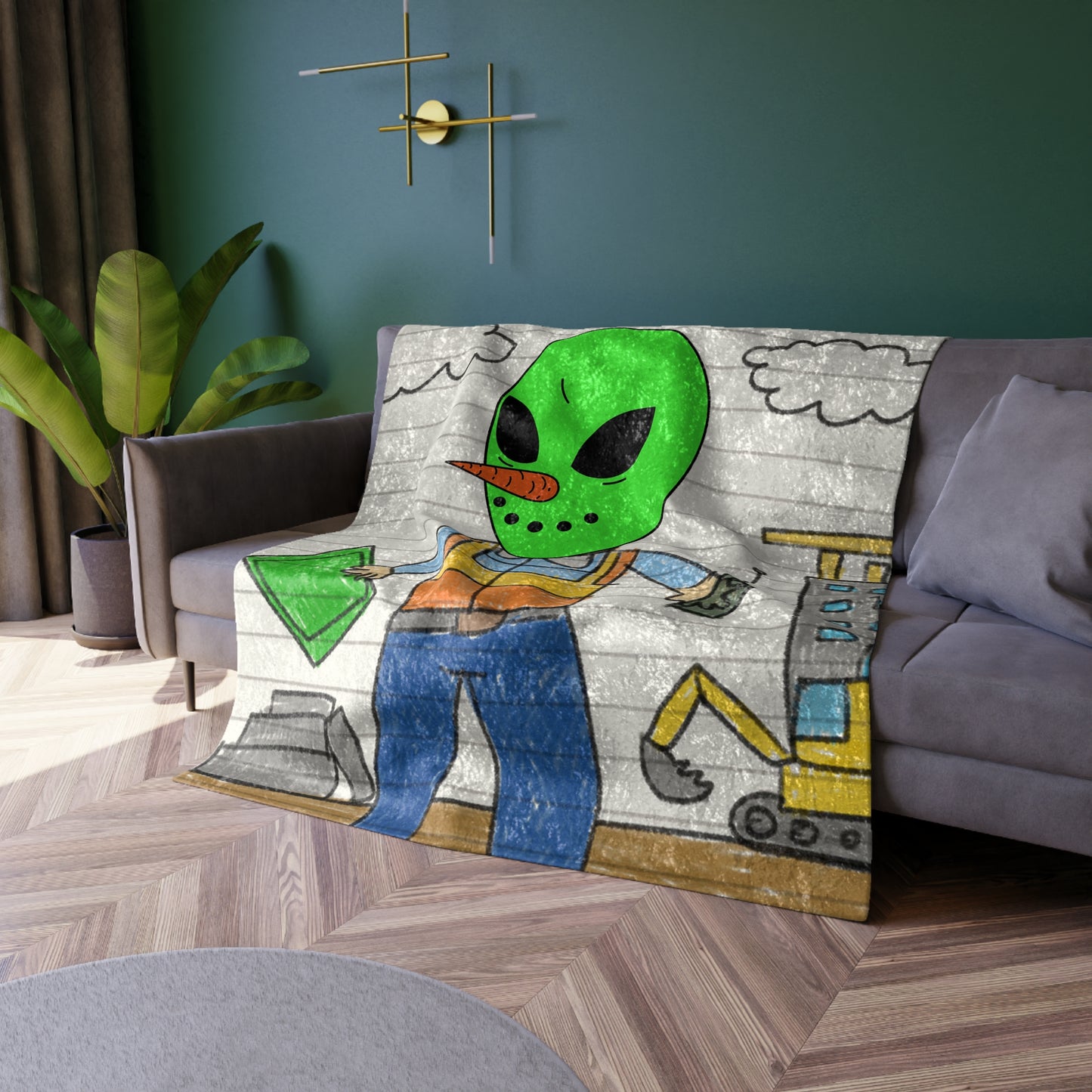 Construction Builder Building Alien Veggie Visi Vegetable Visitor Crushed Velvet Blanket