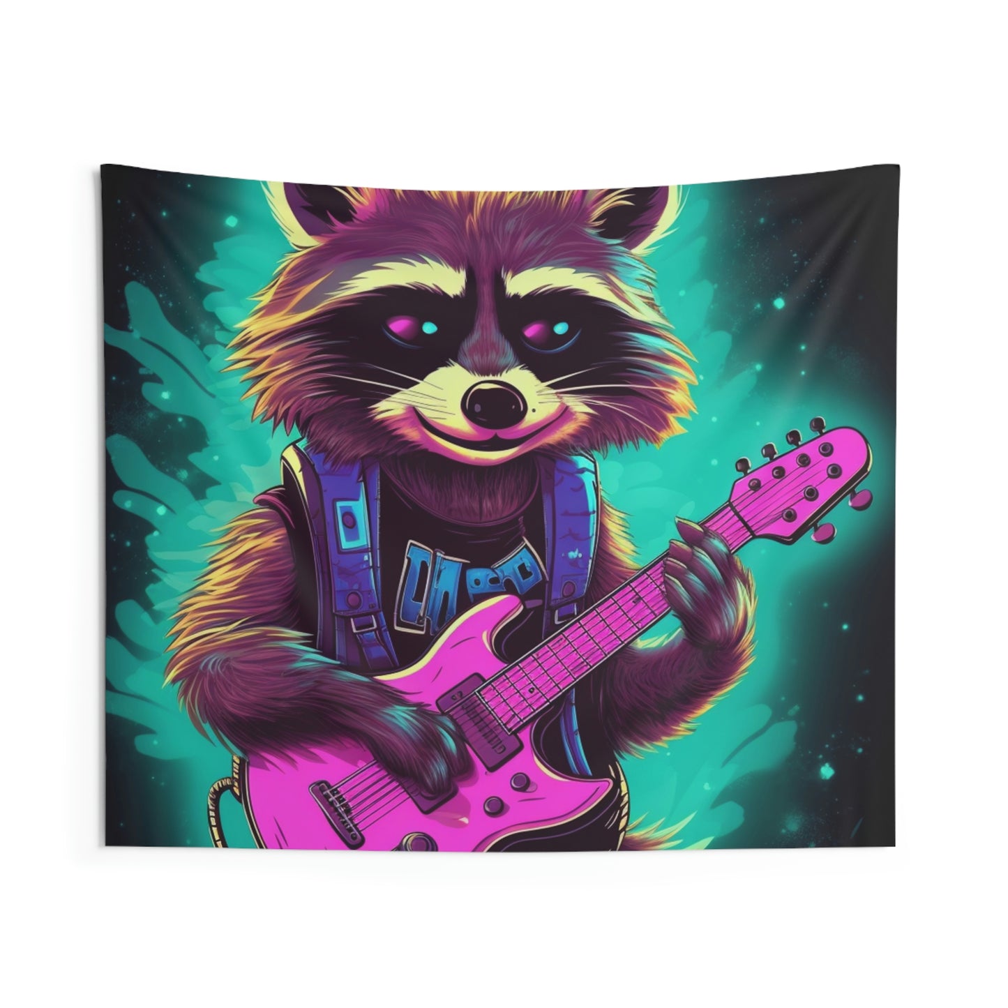 Raccoon Guitar Music Player Furry Animal Rock Star Indoor Wall Tapestries