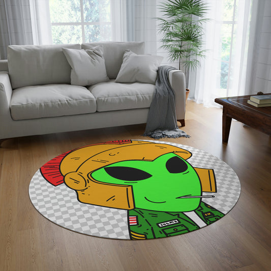 Spartan Helmet Military Jacket Lolipop Mouth Green Alien Visitor Round Rug - Visitor751