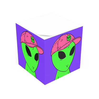 Cubo de notas de visitante con cara de Alien V verde y sombrero Visi rosa