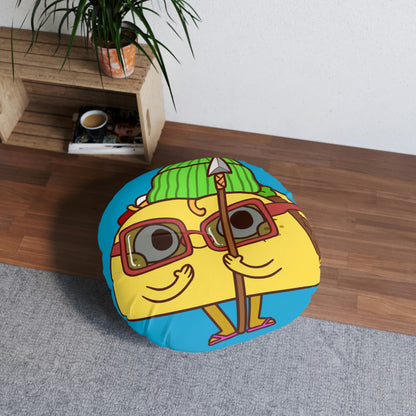 Almohada de suelo con mechones de taco tribal, redonda 