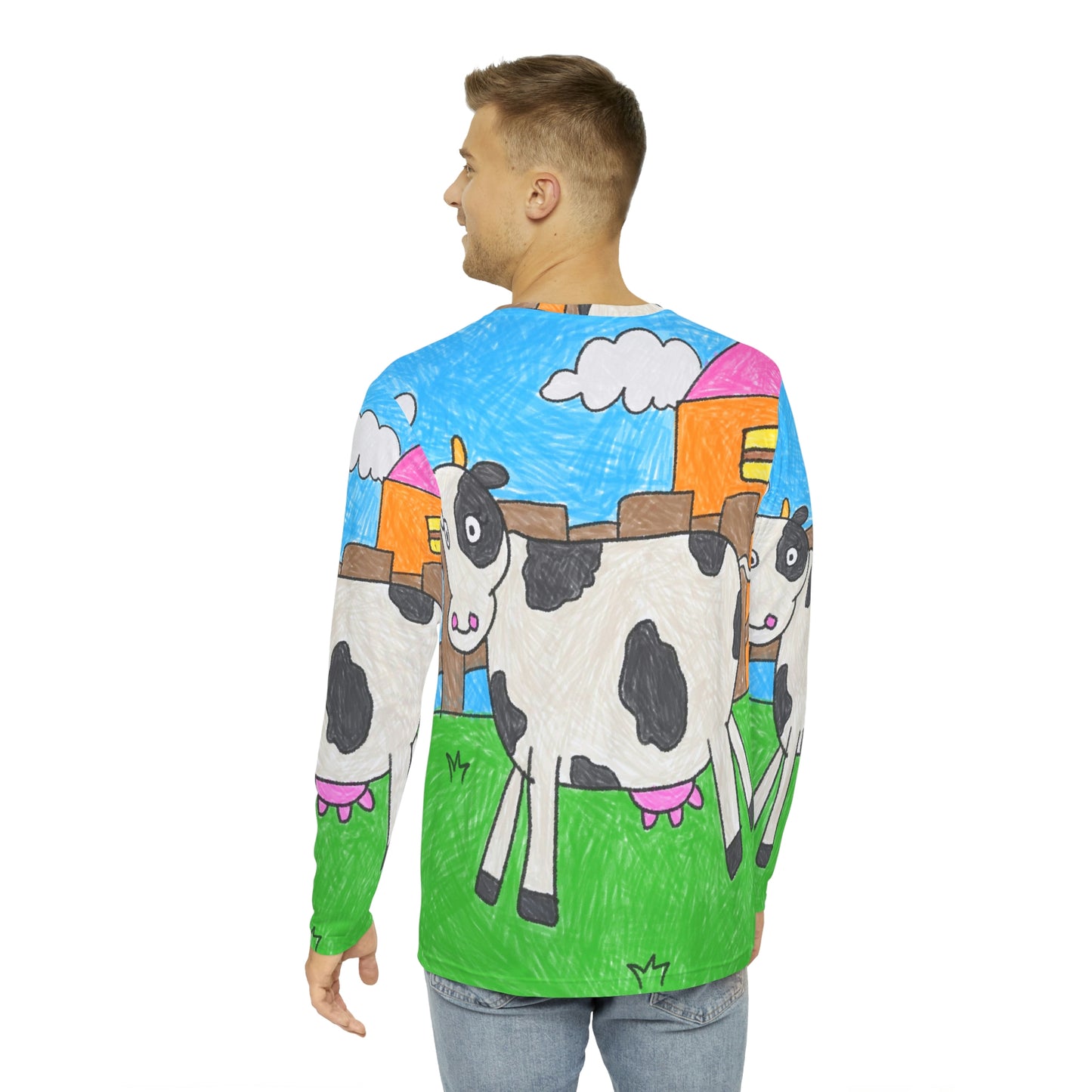 Cow Moo Farm Barn Animal Character Men's Long Sleeve AOP Shirt