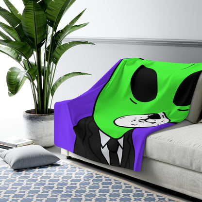 Green Alien Business Suit Dog Face Visitor Sherpa Fleece Blanket