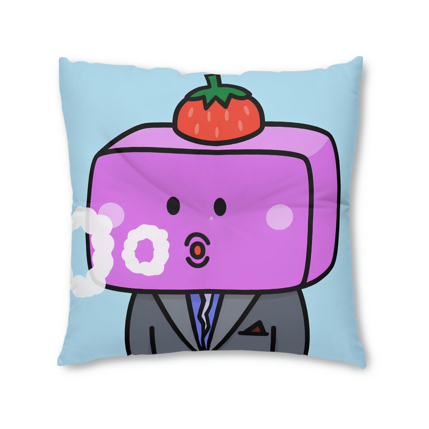 Strawberry Fruit Head Block Tufted Floor Pillow, Square