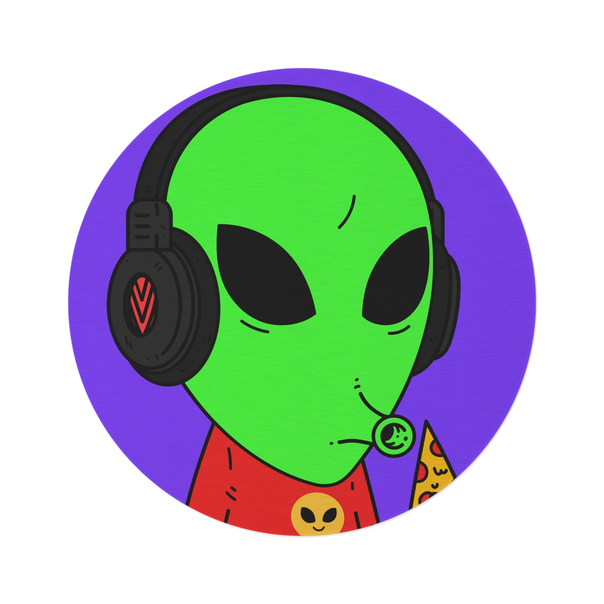 The Visitors Pizza Alien with Headphones Round Rug - Visitor751