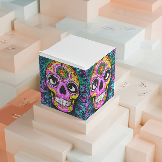 Trippy psychedelic Skull Skeleton Head Face Note Cube