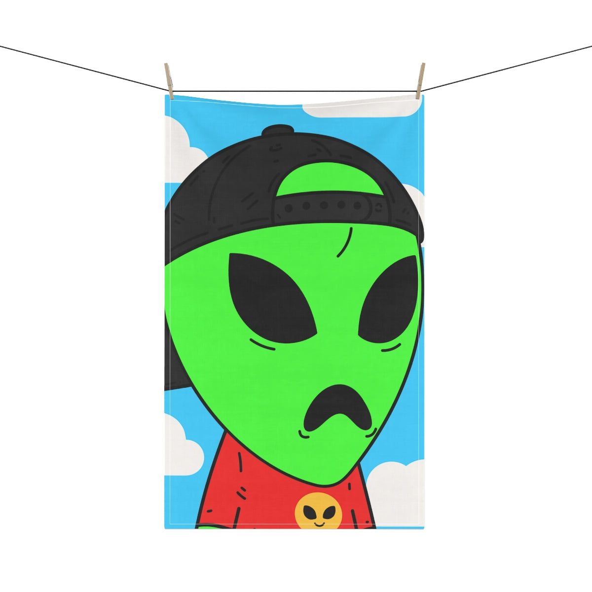 Green Alien Large V Mouth Black Cap Red Visi T Shirt Visitor Kitchen Towel