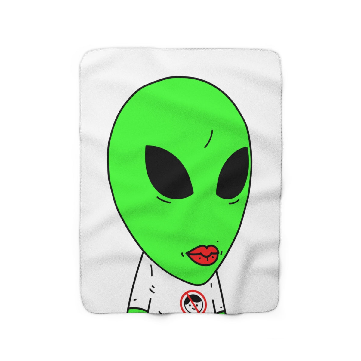 Green Alien Anti Human T Shirt Visitor Red Lipstick Sherpa Fleece Blanket