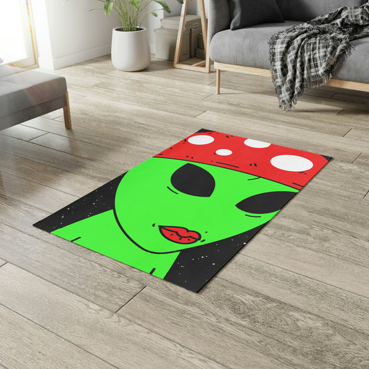 Mushroom Head Green Alien Visitor w/ Red Lips Dobby Rug - Visitor751