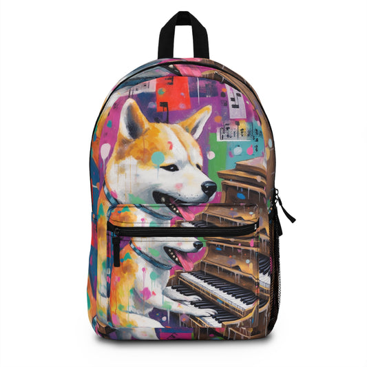 Piano-Playing Shiba Inu Graffiti-Style Art: Colorful, Happy, Post-Apocalyptic Backpack