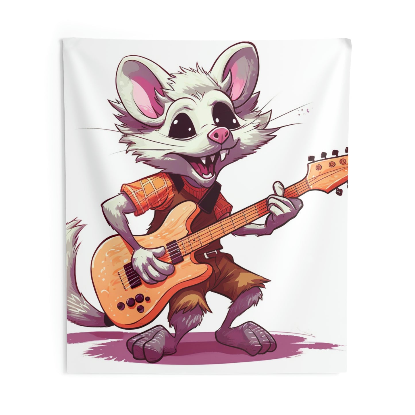 Opossum Musical Guitarist Graphic Indoor Wall Tapestries