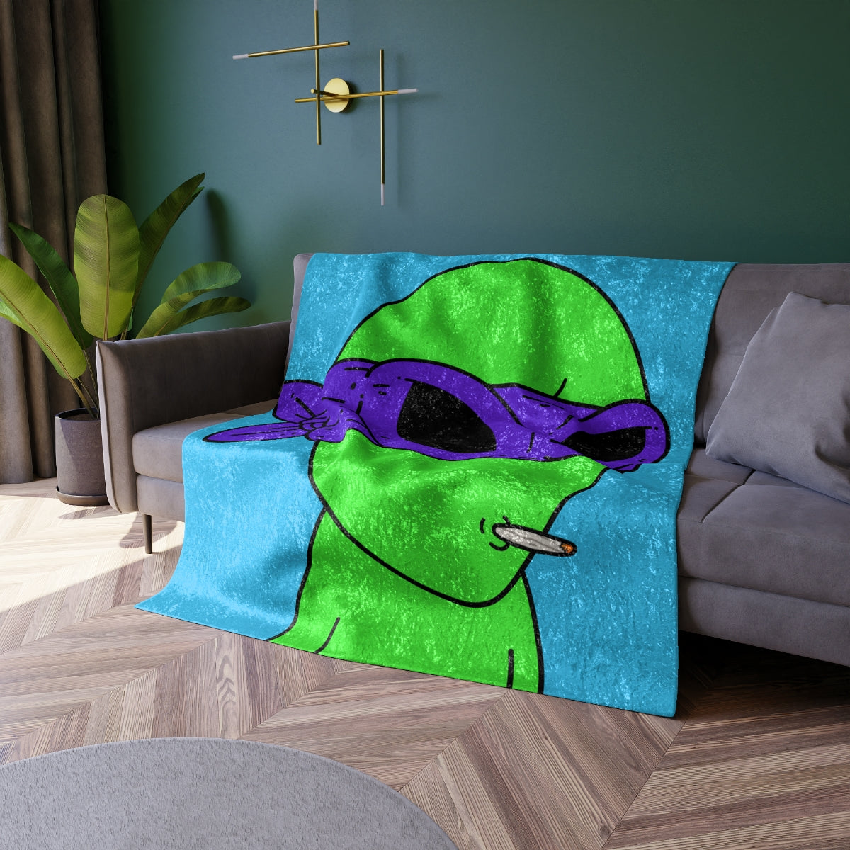 White Whistle Mouth Green Visitor Purple Ninja Mask Alien Crushed Velvet Blanket - Visitor751