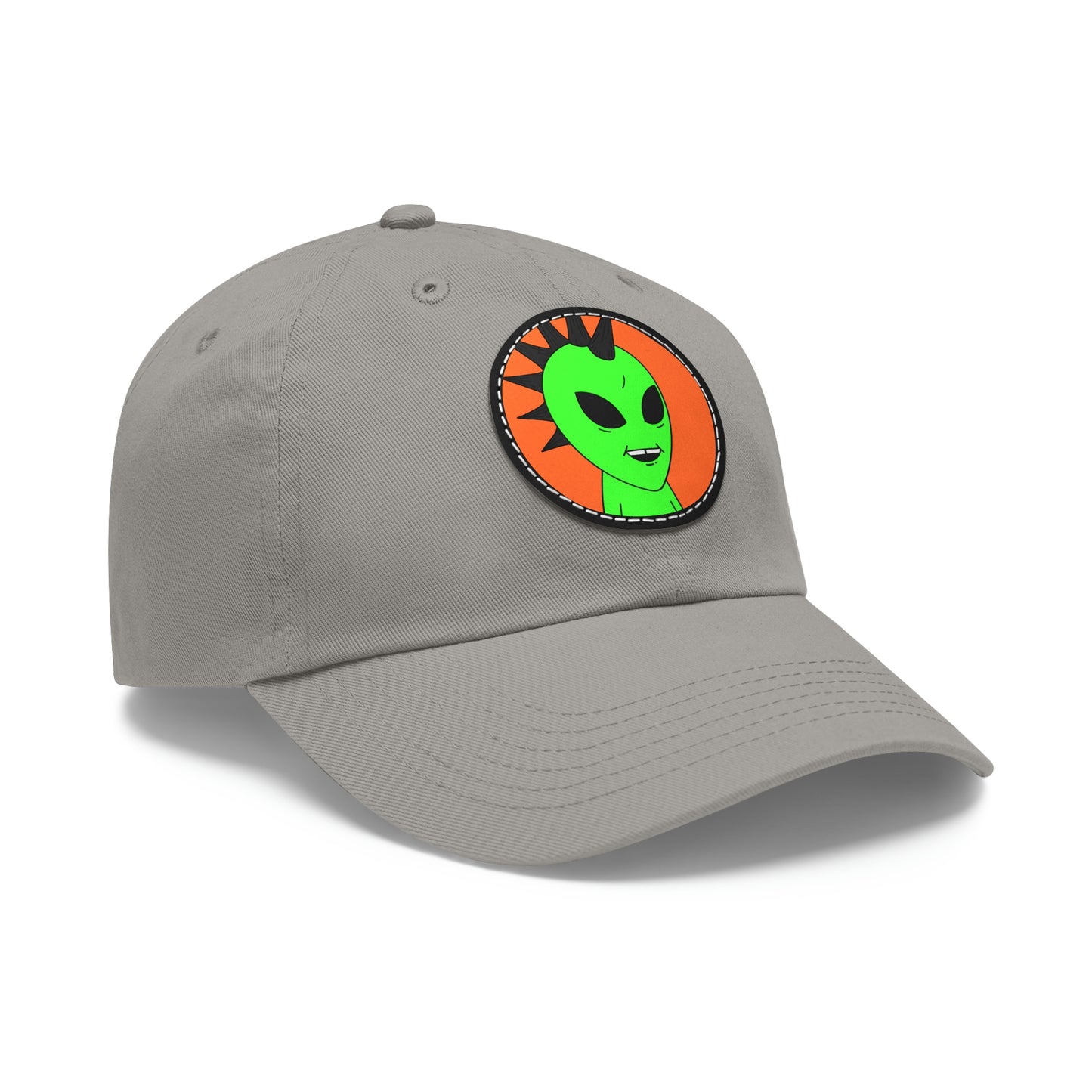 Black Hair Spiked Visitor Alien Dad Hat with Leather Patch (Round)