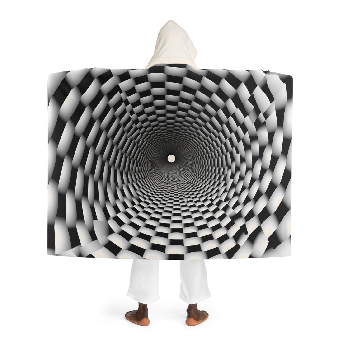 3D Optical Illusion Vortex Bottomless Hole design Hooded Sherpa Fleece Blanket