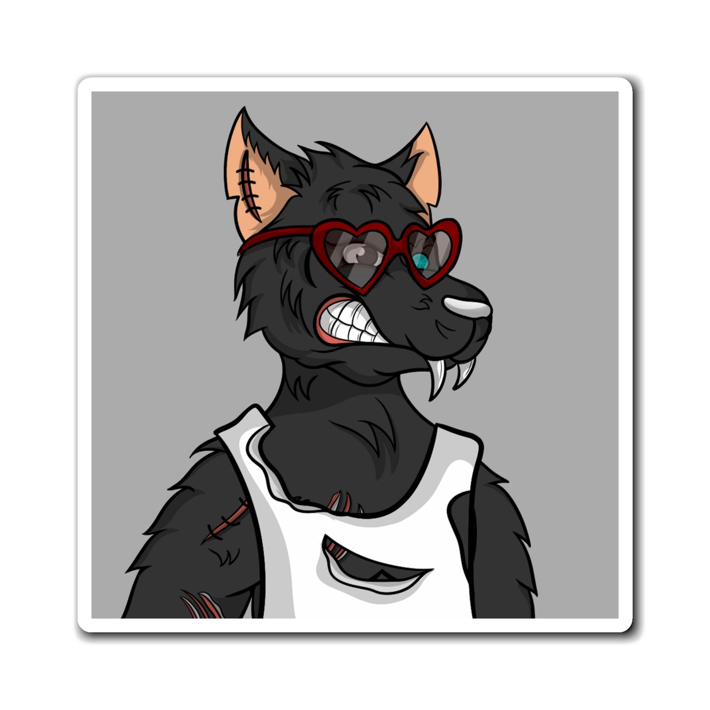 Heart Valentine Black Wolf Cyborg Magnets