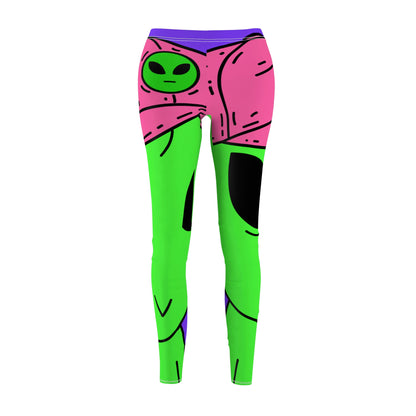 Green Alien V Face Pink Visi hat Visitor Women's Cut & Sew Casual Leggings