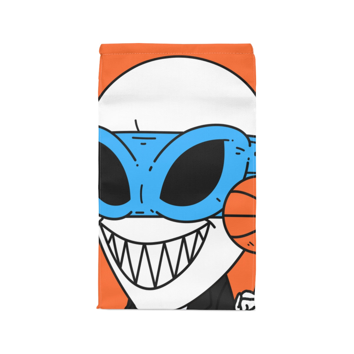 Alien BBall Sport Ninja Mask Big Smile Teeth Game Player Orange Basketball Polyester Lunch Bag