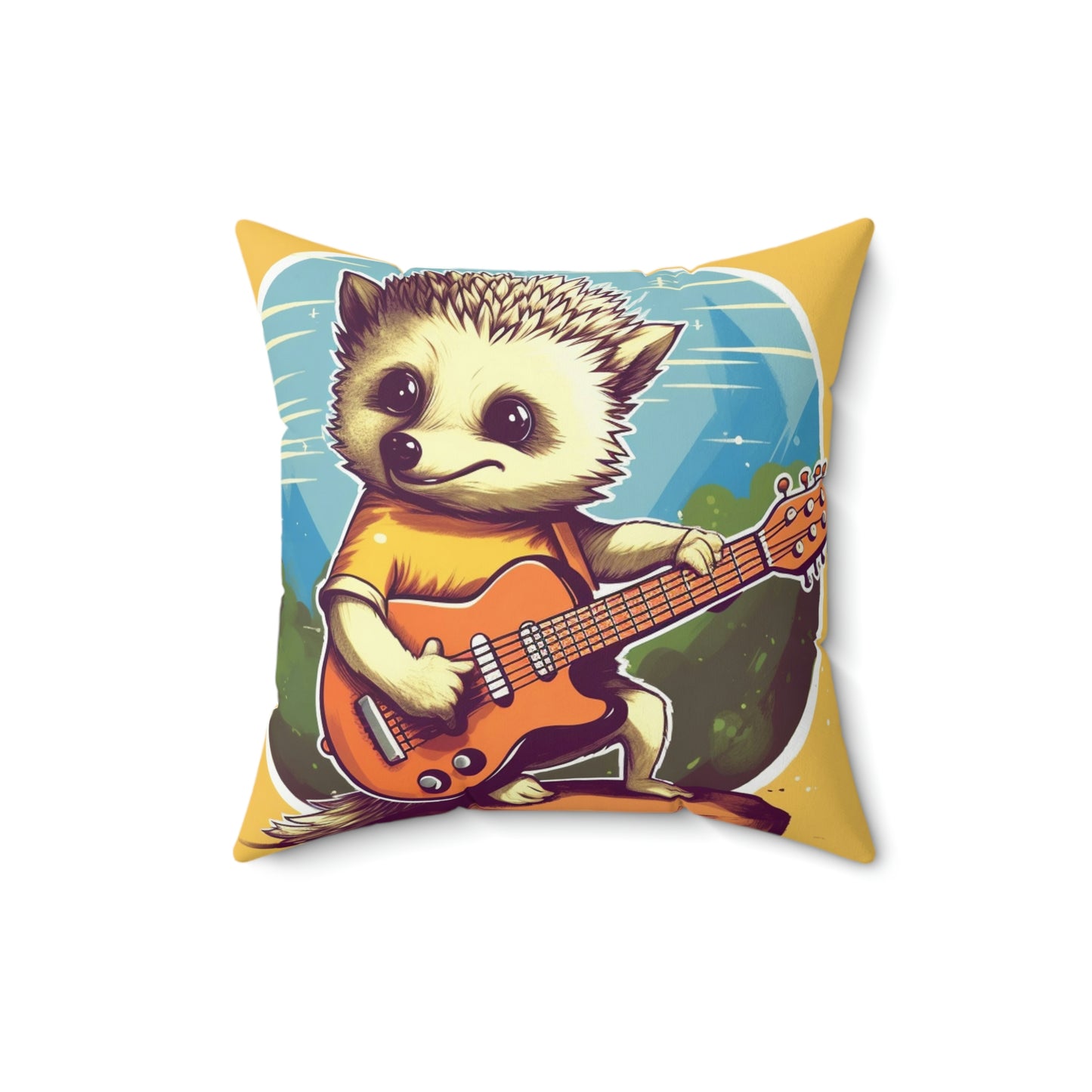 Hedgehog Guitar Band Musician Furry Cute Graphic Spun Polyester Square Pillow