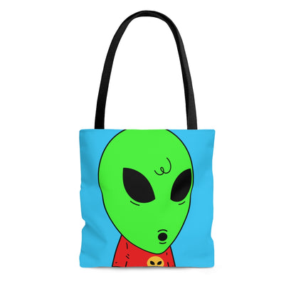 Wow Face Green Alien Visis Red Shirt One Hair AOP Tote Bag