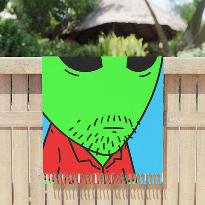 Green Apple Head Alien Unshaven Red Collar Shirt Visitor Boho Beach Cloth