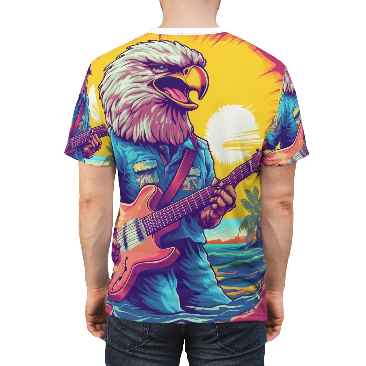 American Rock Star: Bald Eagle with Guitar Graphic Unisex Cut & Sew Tee (AOP)