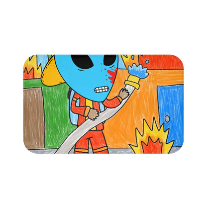 Fireman Fire Fighter Alien Blue Blood Visitor Hero Bath Mat