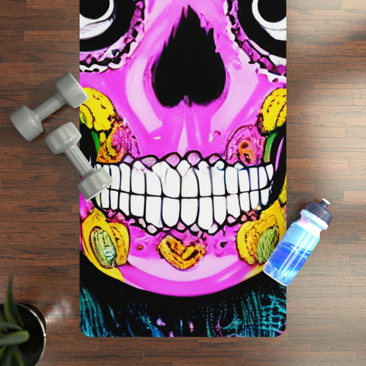 Trippy psychedelic Skull Skeleton Head Face Rubber Yoga Mat