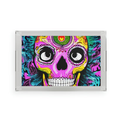 Trippy psychedelic Skull Skeleton Head Face Acrylic Serving Tray