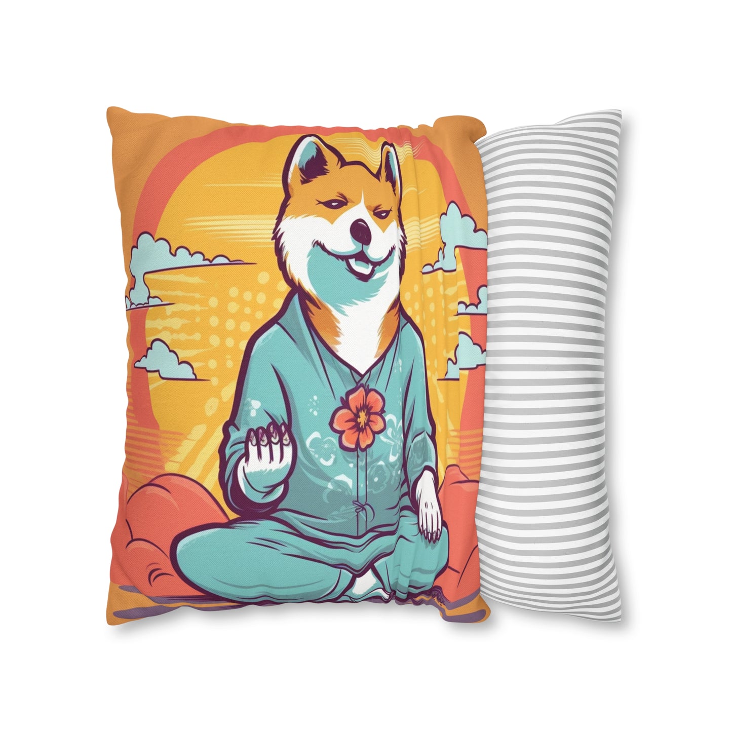 Shiba Inu Yoga Crypto Dog Namaste japonés: funda de almohada cuadrada de poliéster hilado 