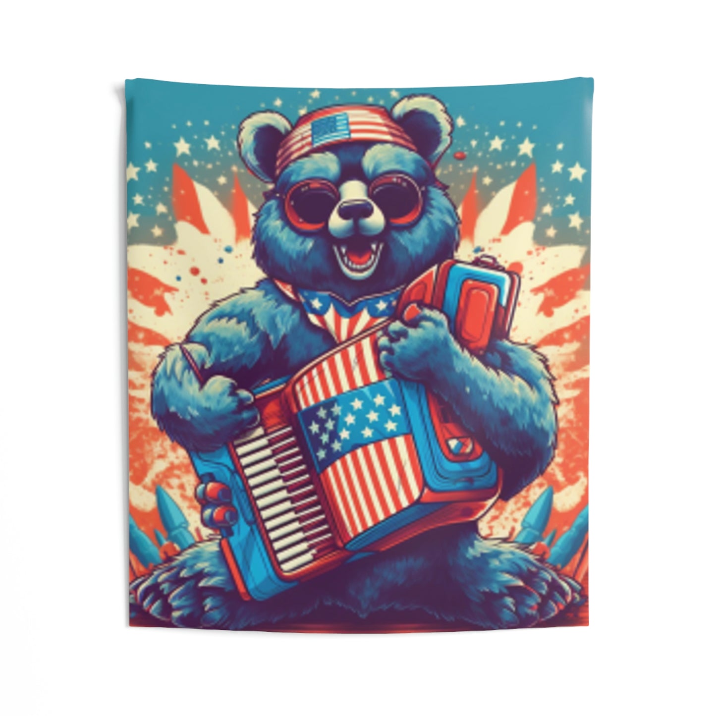 Accordion Bear 愛国的な独立記念日アメリカ音楽屋内壁タペストリー