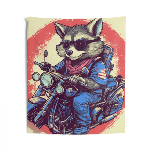 Patriotic Biker Raccoon Rider USA Style Animal Indoor Wall Tapestries