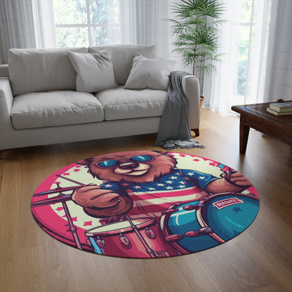 Drumroll for Freedom: Celebrate 4th of July with the Patriotic Bear's Rhythms Round Rug