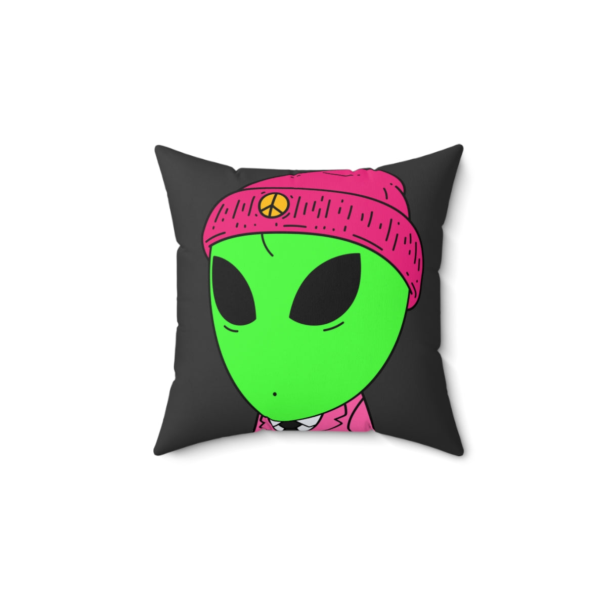 Pink Peace Hat Suit Green Alien Visitor Spun Polyester Square Pillow